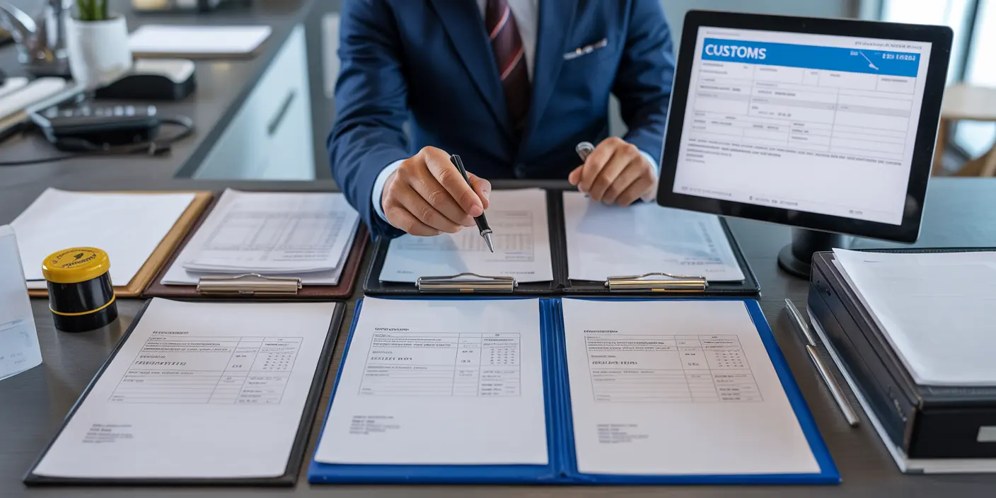 Customs clearance documents and commercial invoices for international shipping compliance