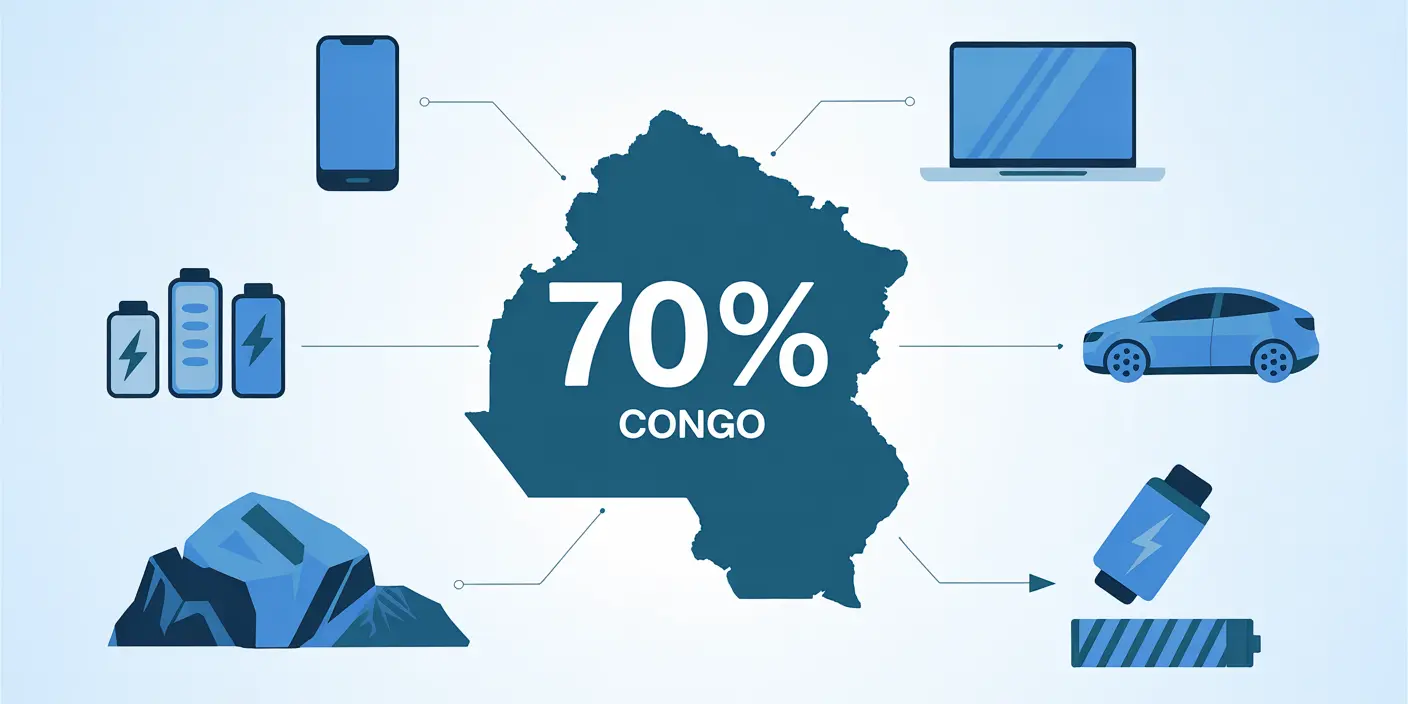Infographic showing DRC produces 70% of global cobalt supply for batteries and technology