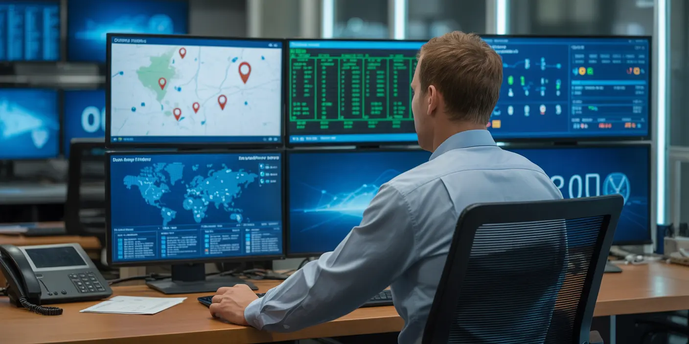 Transportation management system dashboard showing real-time shipment tracking and logistics analytics