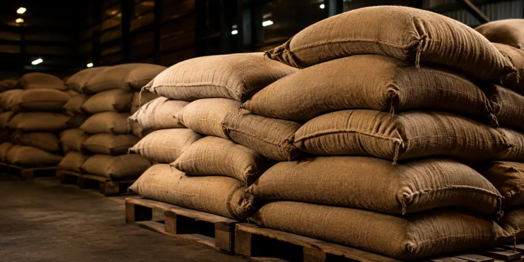 Bagged cocoa beans ready for export shipment by BV Integrated Ltd
