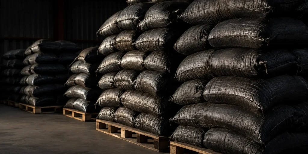 Bagged export-grade hardwood charcoal ready for shipment by BV Integrated Ltd