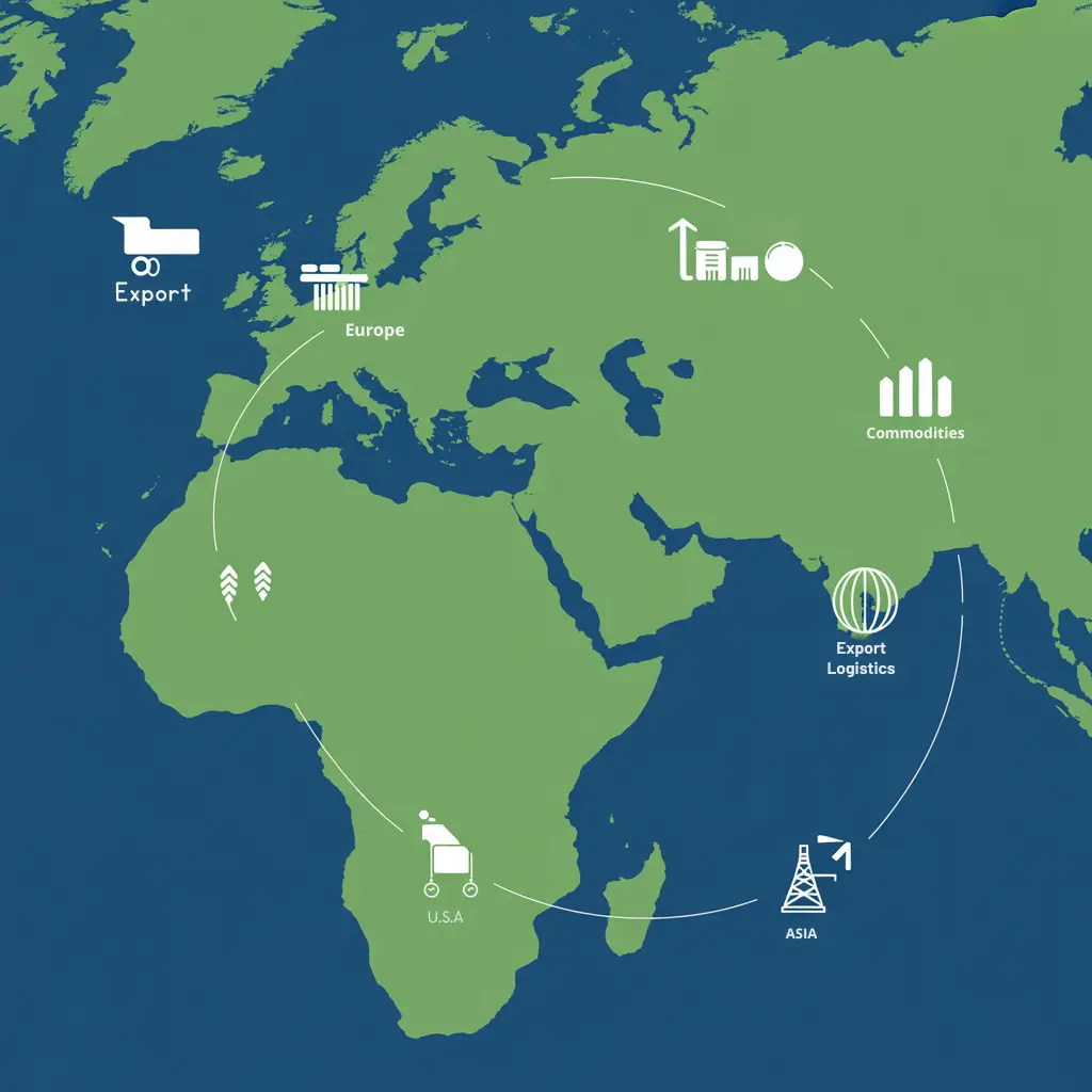 Map showing BV Integrated's trade routes connecting African producers to UK, EU, and international buyers