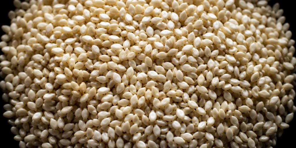 Close-up of premium white sesame seeds showing purity and uniform grading, supplied by BV Integrated Ltd