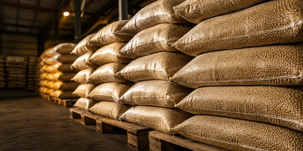 Bagged non-GMO soyabeans ready for export shipment by BV Integrated Ltd