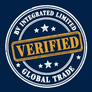BV Integrated global trade verification stamp — certified sourcing seal (dark background version)